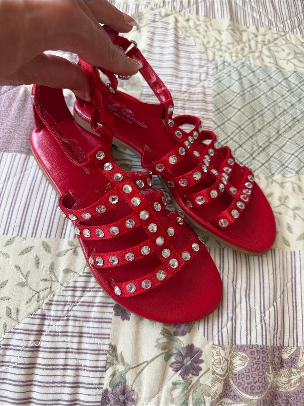 Miss Bluemarime Red Crystal-Strap Kids Sandals